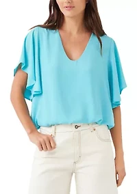 Women's Flutter Sleeve V-Neck Top