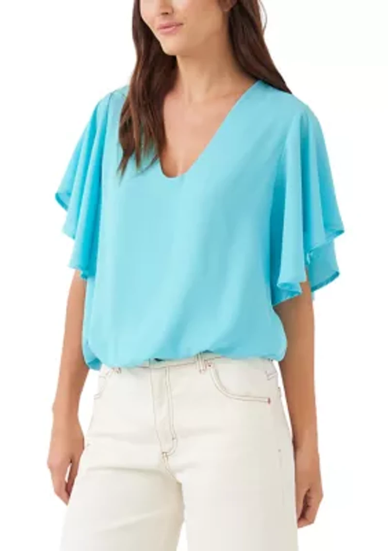 Women's Flutter Sleeve V-Neck Top