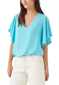 Women's Flutter Sleeve V-Neck Top