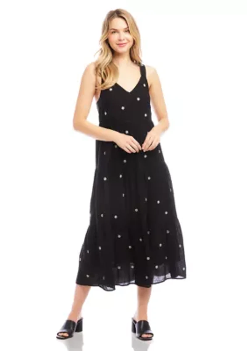 Women's Sleeveless Embroidered Tiered Midi Dress