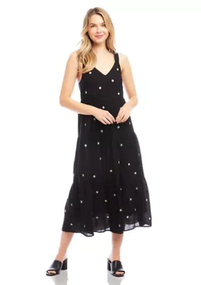 Women's Sleeveless Embroidered Tiered Midi Dress