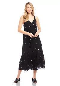 Women's Sleeveless Embroidered Tiered Midi Dress