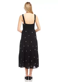 Women's Sleeveless Embroidered Tiered Midi Dress