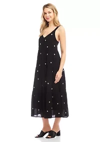 Women's Sleeveless Embroidered Tiered Midi Dress