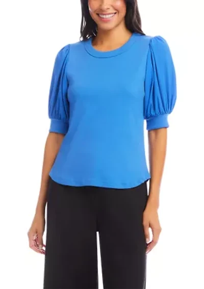 Women's Puff Sleeve Contrast Shirttail Top