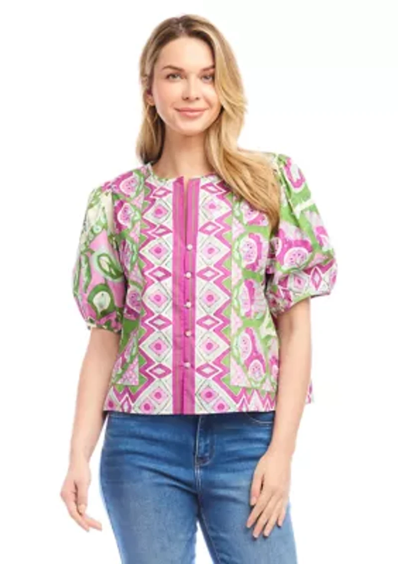 Women's Puff Sleeve Button-Front Shirt