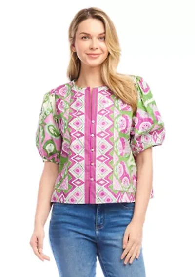 Women's Puff Sleeve Button-Front Shirt