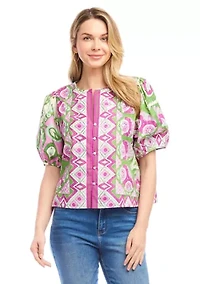 Women's Puff Sleeve Button-Front Shirt