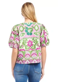 Women's Puff Sleeve Button-Front Shirt