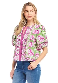 Women's Puff Sleeve Button-Front Shirt