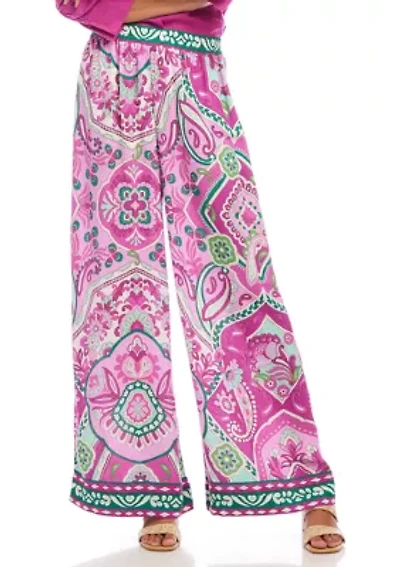 Women's Wide Leg Paisley Tile Printed Pants