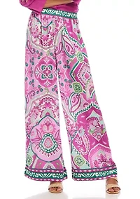 Women's Wide Leg Paisley Tile Printed Pants