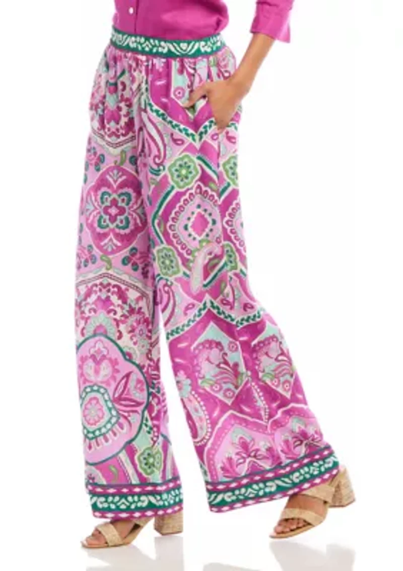 Women's Wide Leg Paisley Tile Printed Pants