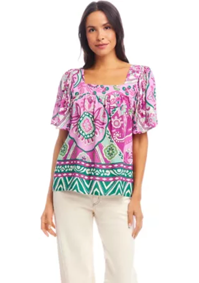 Petite Flare Sleeve Square Neck Top