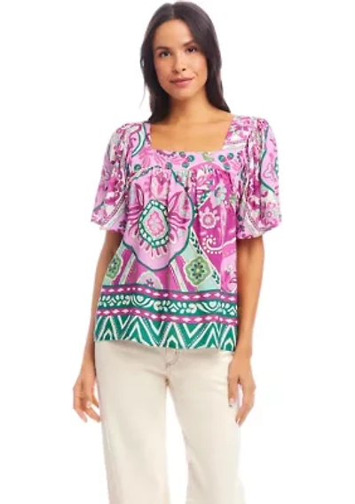 Petite Flare Sleeve Square Neck Top