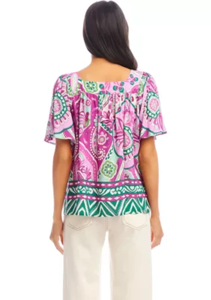 Petite Flare Sleeve Square Neck Top