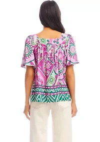 Petite Flare Sleeve Square Neck Top