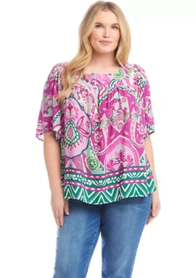 Plus Flutter Sleeve Square Neck Top
