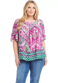 Plus Flutter Sleeve Square Neck Top