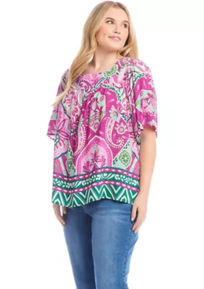 Plus Flutter Sleeve Square Neck Top