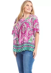 Plus Flutter Sleeve Square Neck Top