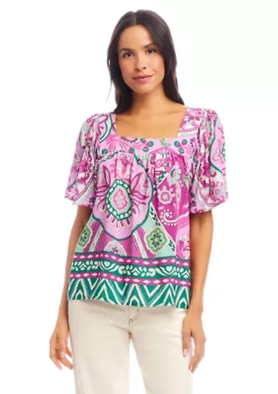 Women's Flare Sleeve Square Neck Top