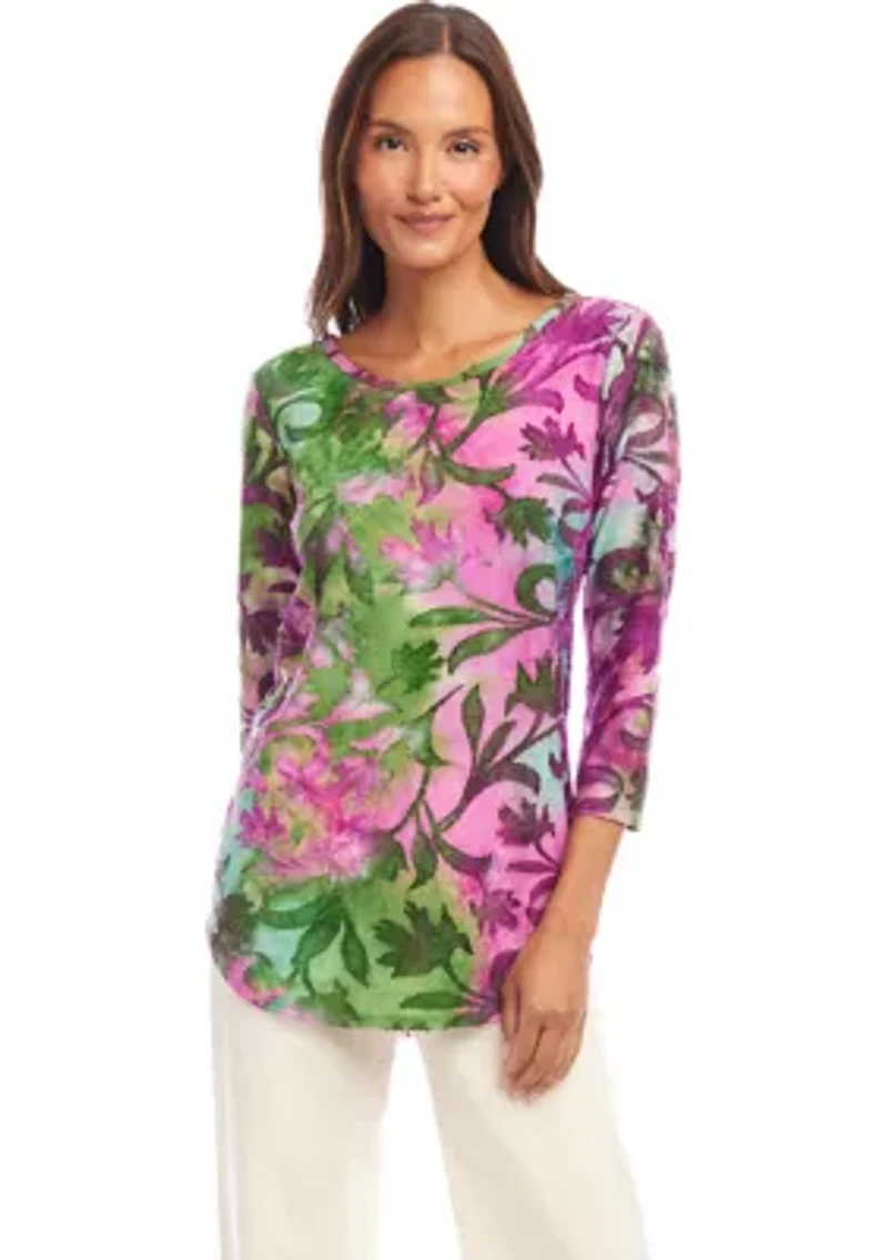 Petite Tie Dye Burnout Shirttail Top