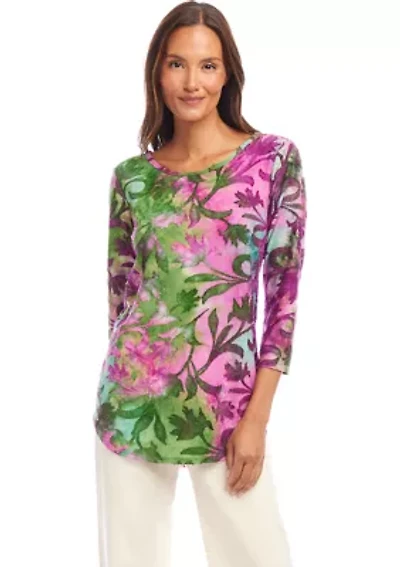Petite Tie Dye Burnout Shirttail Top