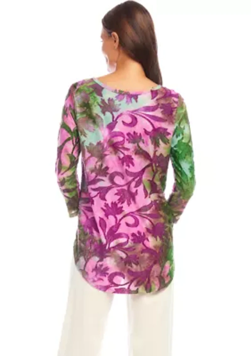 Petite Tie Dye Burnout Shirttail Top