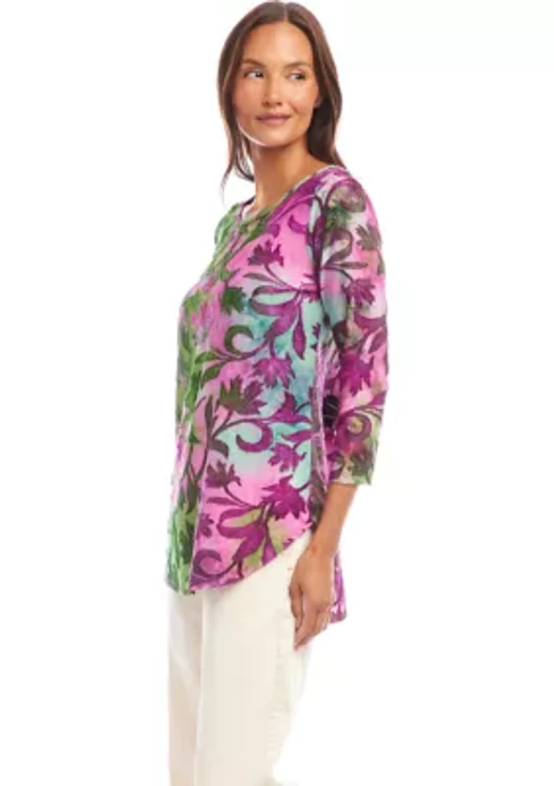 Petite Tie Dye Burnout Shirttail Top