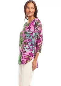 Petite Tie Dye Burnout Shirttail Top