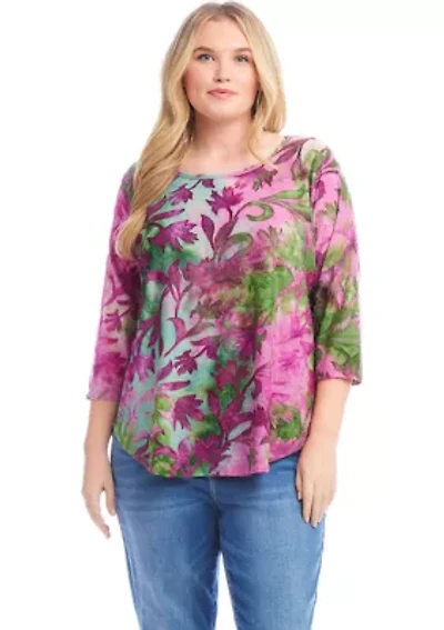 Plus Tie Dye Burnout Shirttail Top