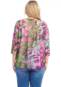 Plus Tie Dye Burnout Shirttail Top