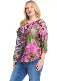 Plus Tie Dye Burnout Shirttail Top