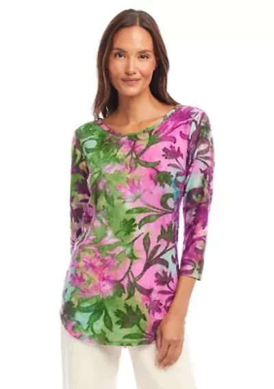 Women's Tie Dye Burnout Shirttail Top