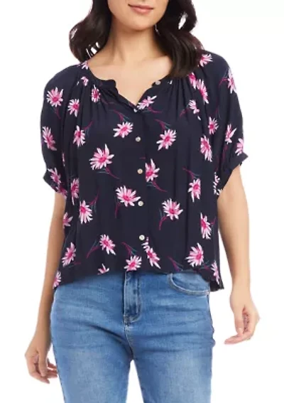 Petite Short Sleeve Peasant Top
