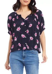 Petite Short Sleeve Peasant Top