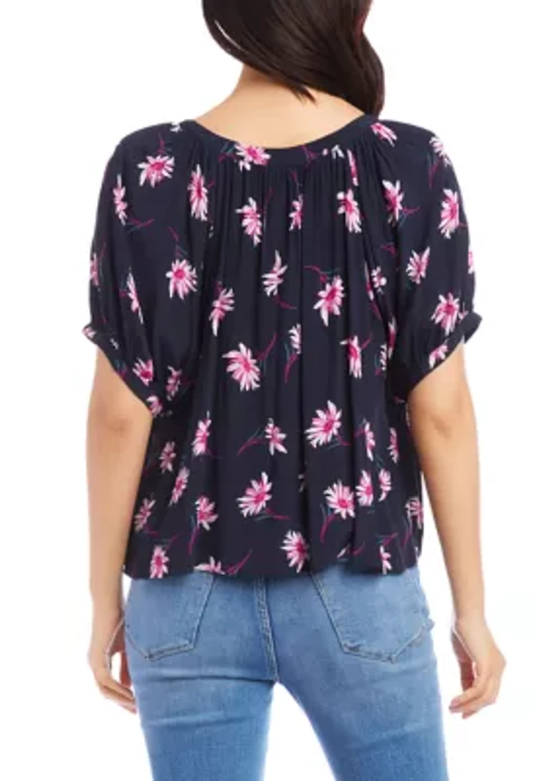 Petite Short Sleeve Peasant Top