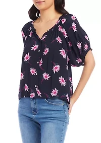 Petite Short Sleeve Peasant Top