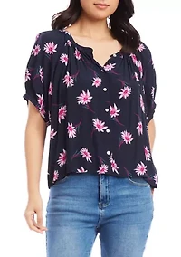 Petite Short Sleeve Peasant Top
