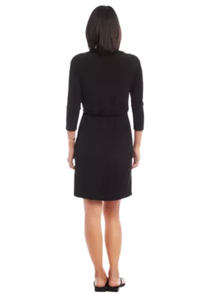 Women's 3/4 Sleeve Tie Waist Dress