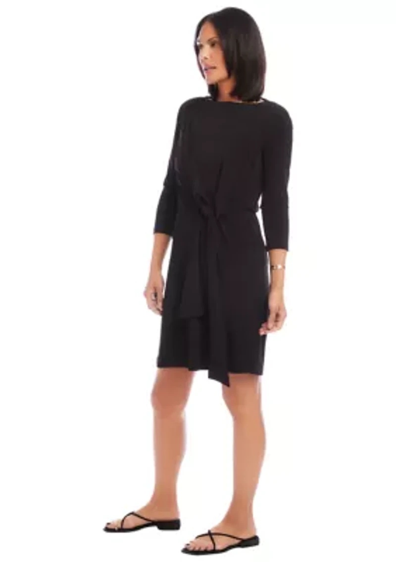 Women's 3/4 Sleeve Tie Waist Dress