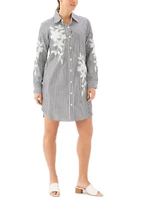 Women's Roll-Tab Stripe Embroidered Shirtdress