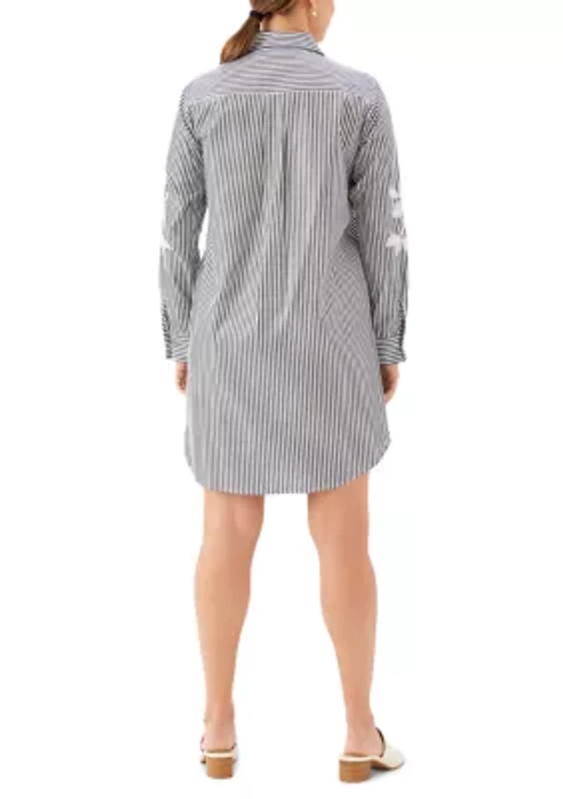 Women's Roll-Tab Stripe Embroidered Shirtdress