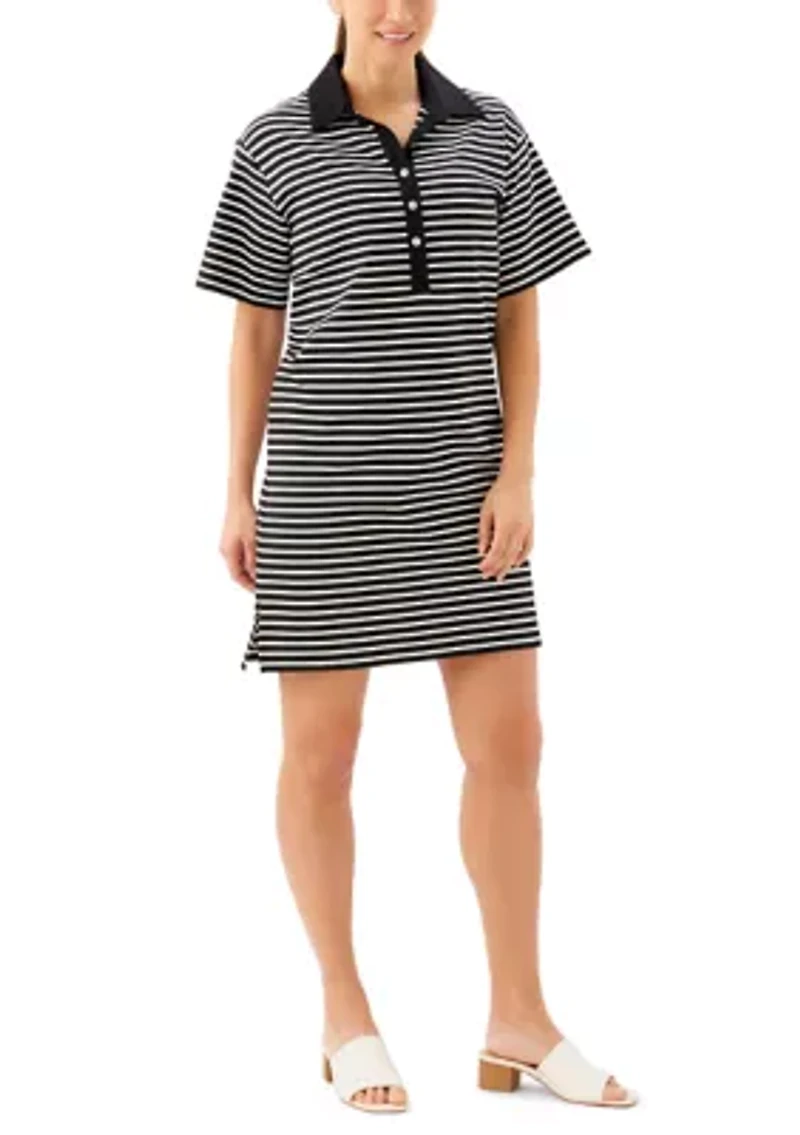 Petite Stripe Short Sleeve Polo Dress