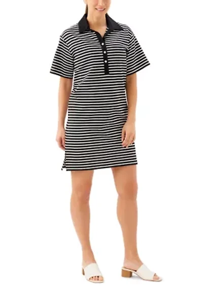 Petite Stripe Short Sleeve Polo Dress