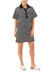 Petite Stripe Short Sleeve Polo Dress