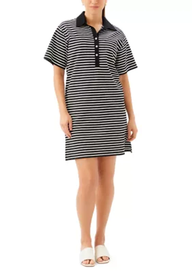 Petite Stripe Short Sleeve Polo Dress