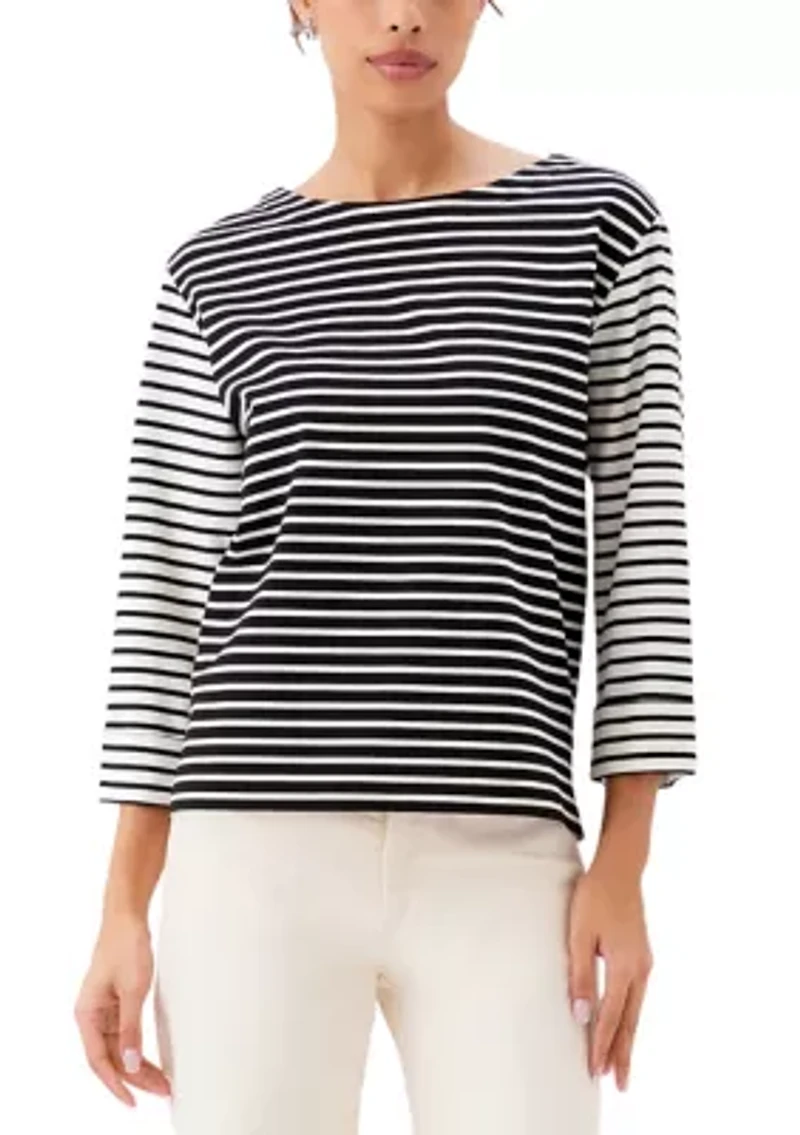 Women's Contrast Stripe Cuffed Sleeve Top