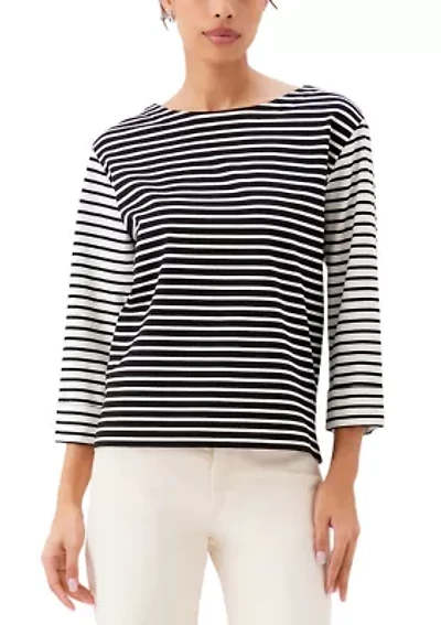 Women's Contrast Stripe Cuffed Sleeve Top